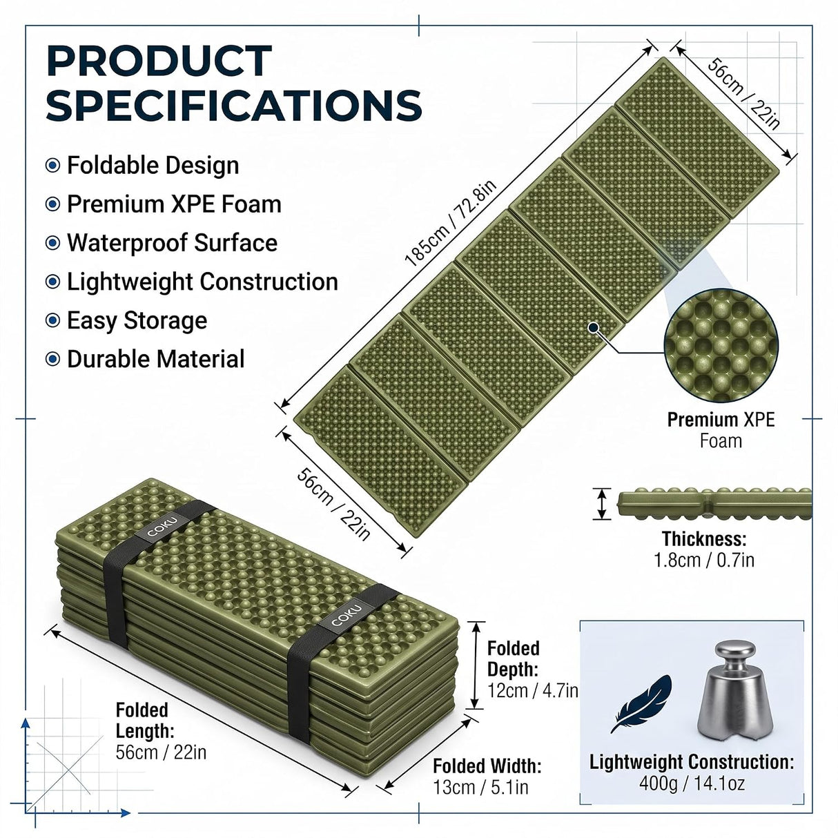 QJ-1888 FOLDING CAMPING MAT | PORTABLE ALUMINUM FOIL FOAM SLEEPING PAD