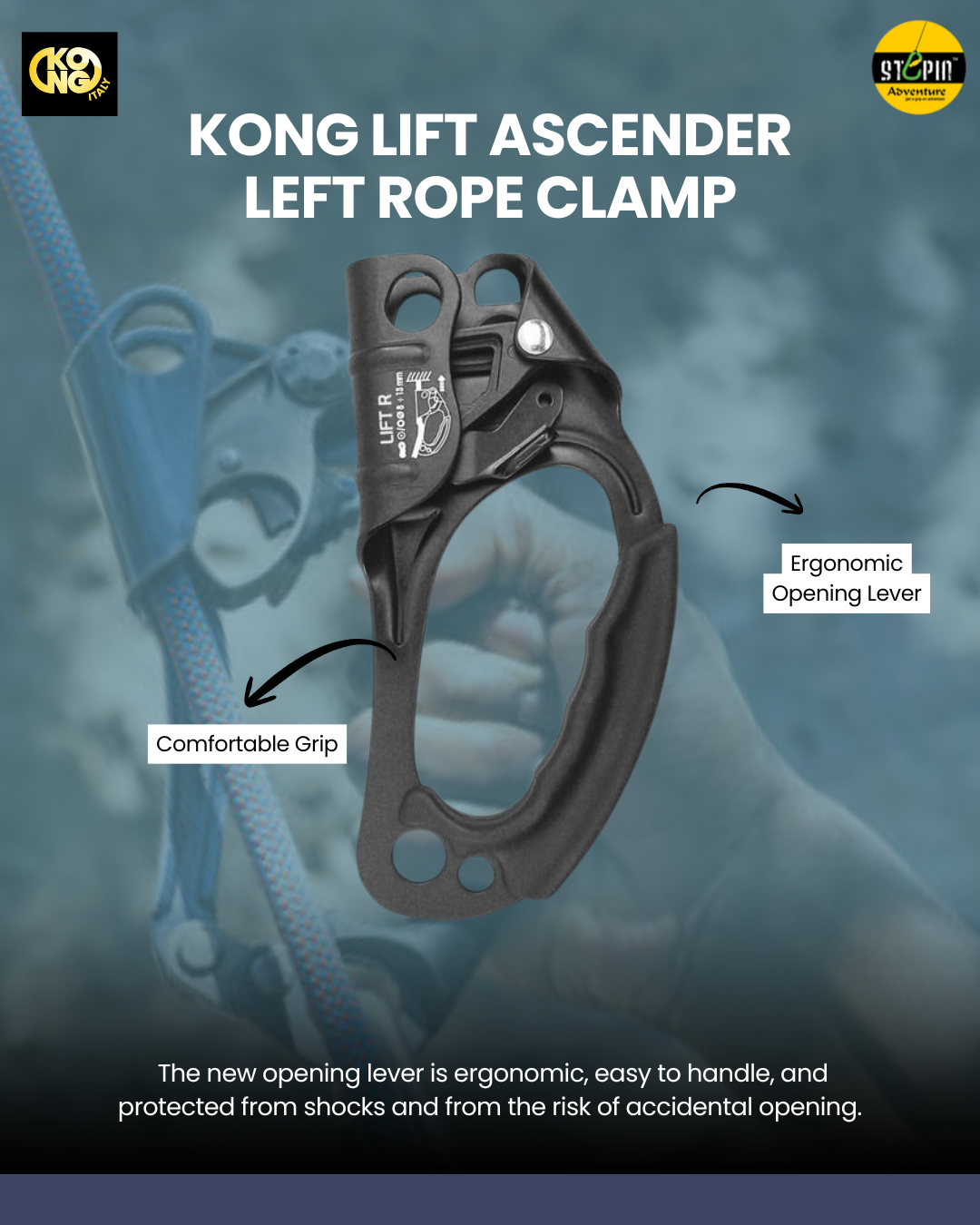 KONG Lift Ascender Left | High-Strength, Self-Cleaning Rope Clamp | Stepin Adventure India