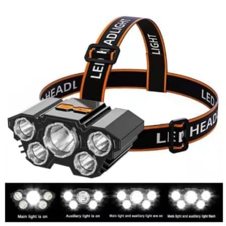 5 LED USB RECHARGEABLE HW-201217 LED HEADLAMP | 3500 LUMENS WATERPROOF HEAD TORCH