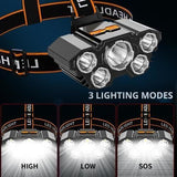 5 LED USB RECHARGEABLE HW-201217 LED HEADLAMP | 3500 LUMENS WATERPROOF HEAD TORCH