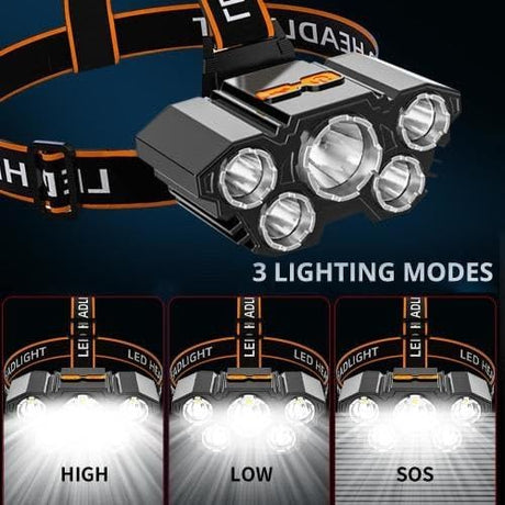 5 LED USB RECHARGEABLE HW-201217 LED HEADLAMP | 3500 LUMENS WATERPROOF HEAD TORCH