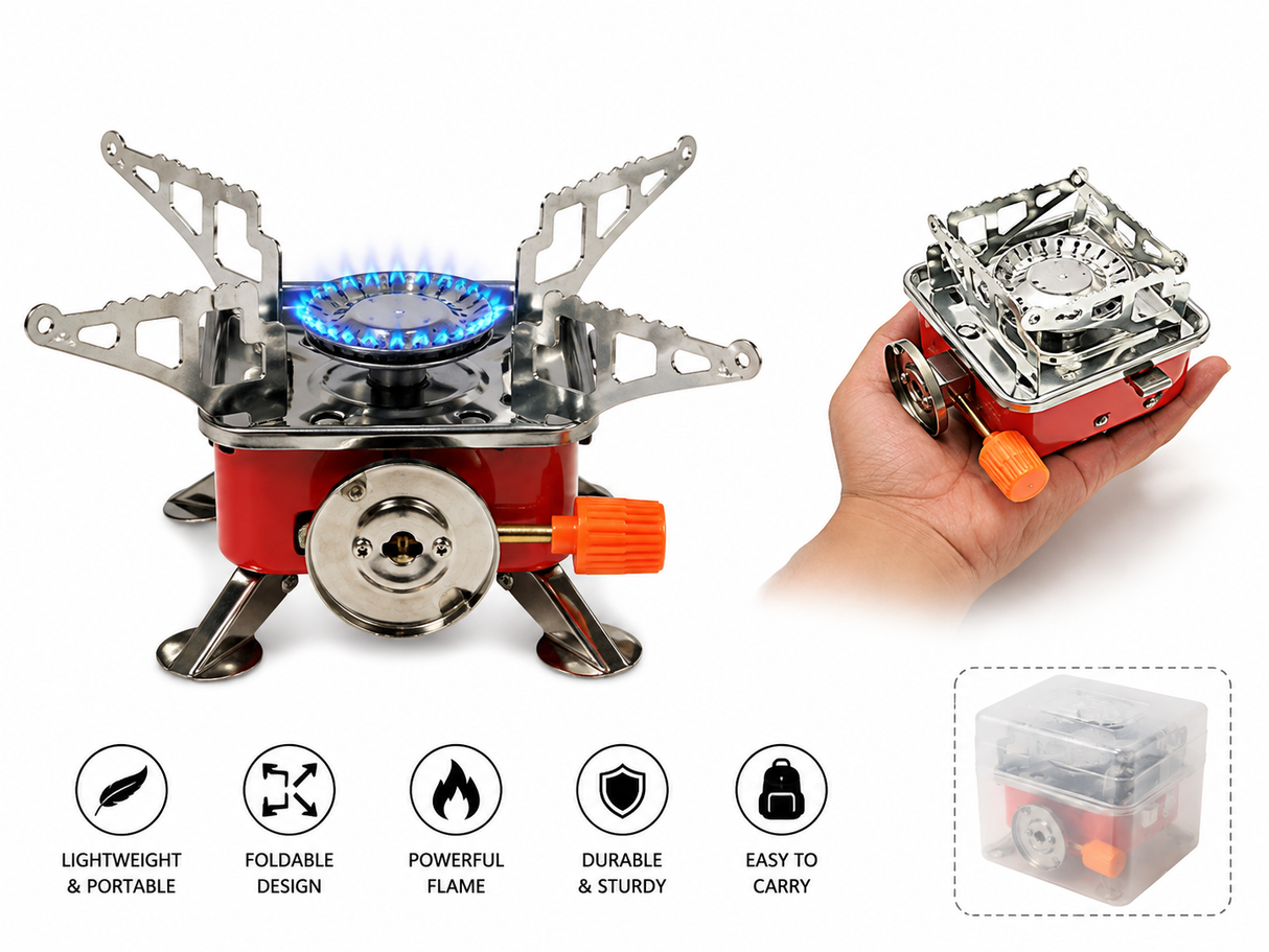 MINI PORTABLE CAMPING STOVE | COMPACT BACKPACKING GAS STOVE | 4X4X4 INCH