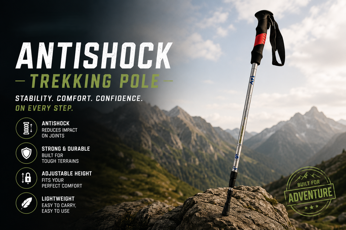 ANTISHOCK TREKKING POLE | LIGHTWEIGHT ADJUSTABLE HIKING WALKING POLE