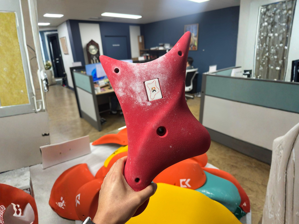 Competition red speed climbing holds for official IFSC speed climbing lanes