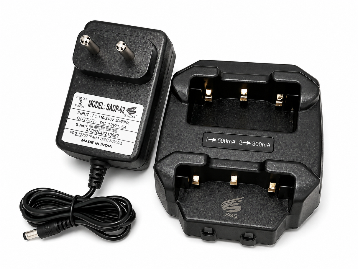 Sanchar G6U walkie talkies charging in dual slot charging dock